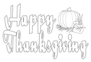 Happy Thanksgiving 填色頁，包含南瓜和樹葉。 — 可愛感恩節 壁紙