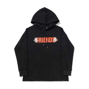 黑色連帽上衣，帶有橙色 FRIENDS 文字和花卉設計。 — Vlone 壁紙