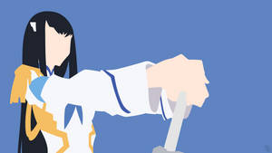 穿著白色和金色服裝的動漫女孩在藍色背景前持劍。 — 殺戮魅影 壁紙