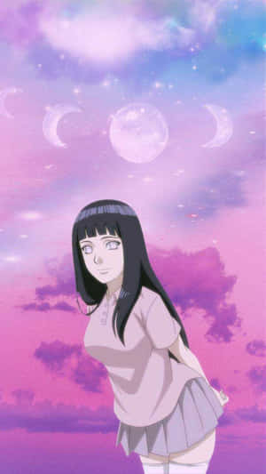 穿著校服的動漫女孩，在有多個月亮和星星的紫色天空下。 — 高畫質月亮 壁紙