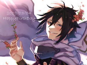 動漫角色手持櫻花，附有生日祝福。 — 角落生物 壁紙