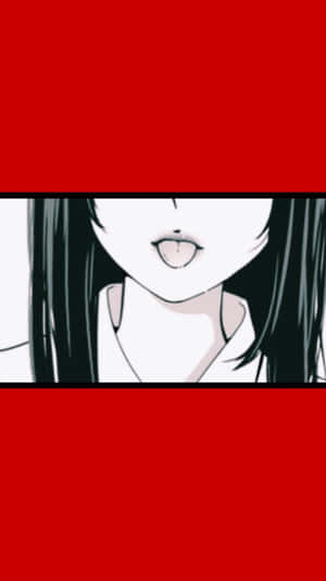 動漫女孩對著紅色背景伸出舌頭。 — 黑色動畫gif 壁紙