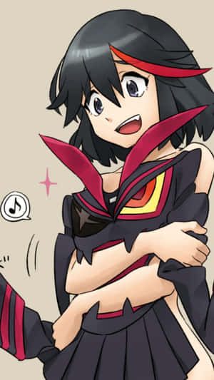 身穿黑紅服裝的動漫女孩以開心的表情擁抱自己。 — 火影忍者 卡卡西 壁紙
