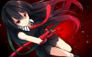 黑髮紅眼動漫少女以動感姿勢手持紅色劍。 — 小傑與奇犽 壁紙