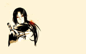 黑髮紅眼的動漫戰士手持劍。 — 黑色動畫gif 壁紙