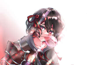 黑髮紅蝴蝶結的動漫女孩吹出發光的泡泡。 — 泡泡小隊 壁紙