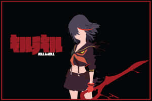 來自《KILL la KILL》的動畫角色，身穿校服，手持劍，站在深色背景前。 — 殺戮魅影 壁紙